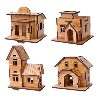 ZOSEN 3D Wooden Puzzle - Mini House Model - Educational Toys 3D Puzzle Gift for Children (4 pieces)