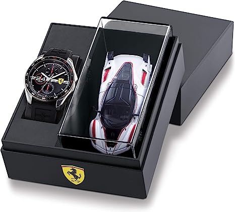 Ferrari Men's Stainless Steel Quartz Watch with Silicone Strap, Black, 22 (Model: 0870045)