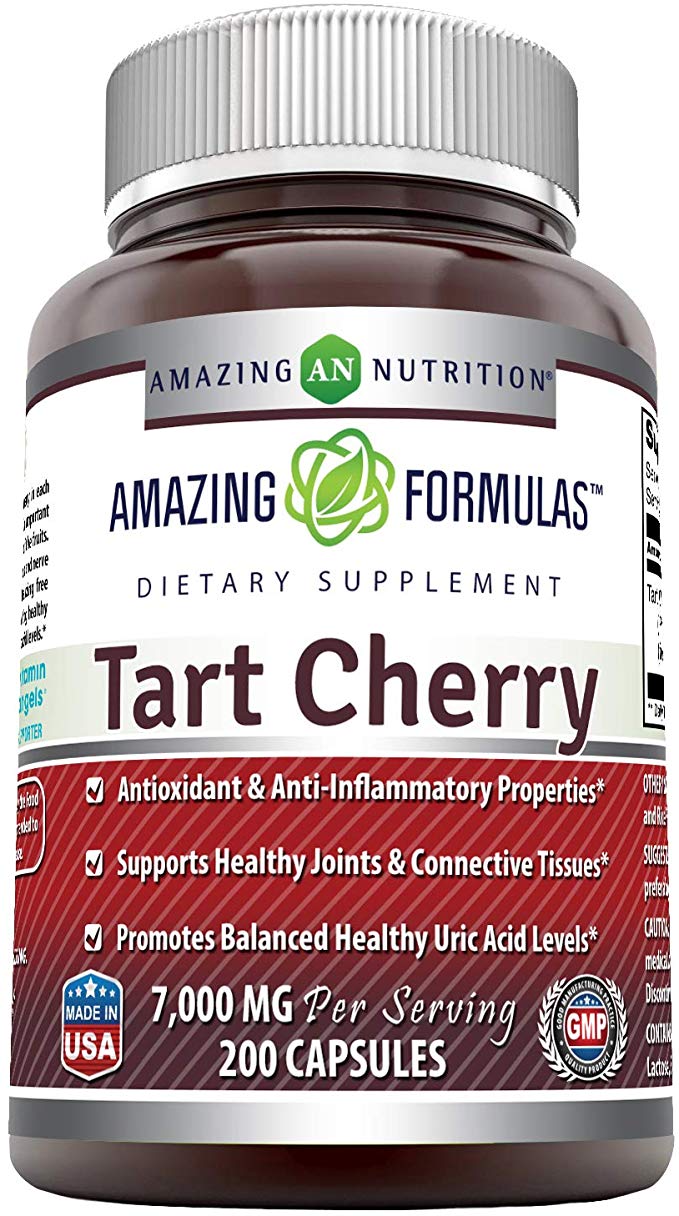 Amazing Formulas Tart Cherry Extract 7000 Mg per Serving 200 Capsules (Non GMO,Gluten Free) -Antioxidant Support-Promotes Joint Health & a Proper Uric Acid Level Balance