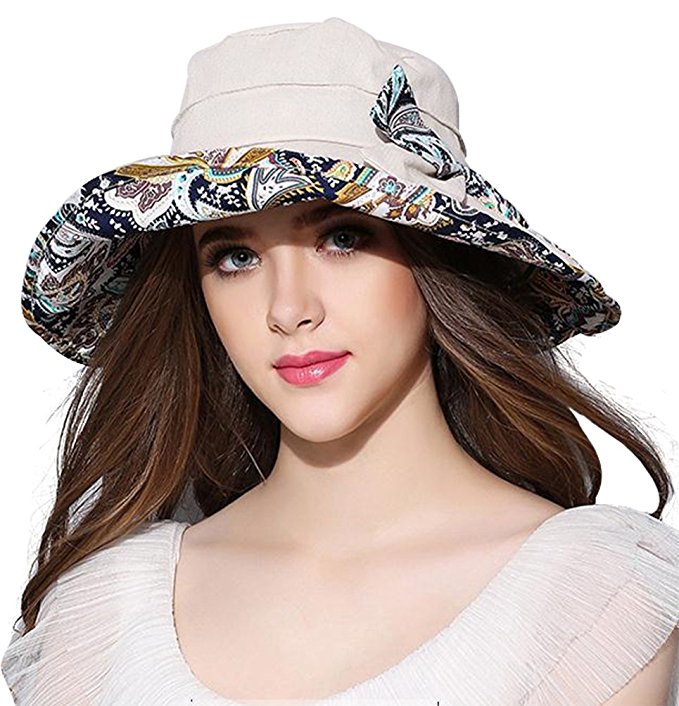 Women's Summer UV Protection Hat Cotton Wide Brim Cap Outdoor Foldable Beach Hat