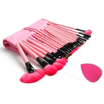 Jmkcoz 24pcs Makeup Set Pink Makeup Brushes Plus 1pc Water Drop Makeup Foundation Sponge Blender Blending Puff Makeup Kit