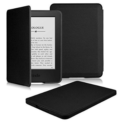 Upgraded Version Smart Case for Kindle 6 Glare Free - OMOTON the Thinnest and Lightest PU Leather Case Cover for Kindle 7th Generation with Auto Sleep Wake Feature Black