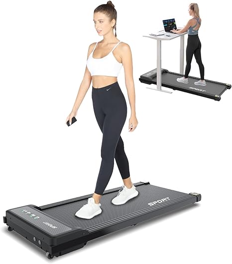 Walking Pad Treadmill Under Desk, 2 in 1 Desk Treadmill Space Saving for Home Office, Portable Treadmill 265lbs Capacity 2.25 HP Walking Pad, Lightweight Walking Jogging Machine,Installation Free