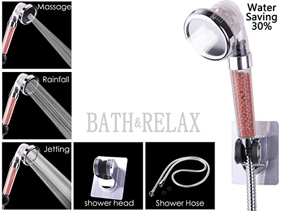 Filtered Hand Held Shower Head Kit, Water Saving Home Spa Shower Head with 3 Settings, Reduces Hair Loss, Purify Water&Remove Chlorine, Hose & Mount Included, Easy Install (Plus a Shower Hose&Mount)