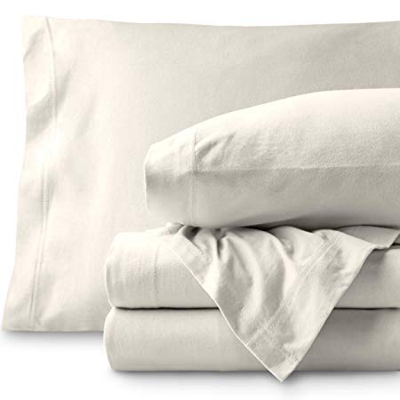 Bare Home Jersey Sheet Set, Ultra Soft, 100% Cotton - Breathable - Deep Pocket (Twin XL, Ivory)
