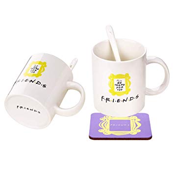 Peephole Yellow Frame Coffee Cup &Mugs Milk Cup Monica's Door Frame 1Cup   1 Spoon   1 Coaster Great Present for Fan!Ready to Hang.