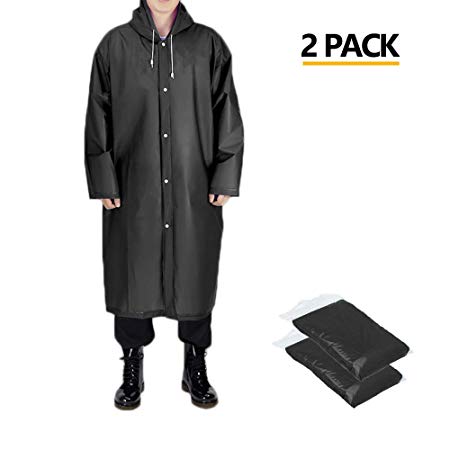 Opret Portable Adult Rain Poncho, Reusable Raincoat with Hoods and Sleeves, Size 45.2" by 24.8"