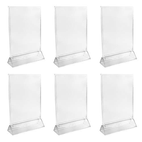 QWORK 6 Pack 6" x 7-3/4" Clear Acrylic Sign Holder, Double Side Picture Frames with Vertical Stand for Restaurant Signs, Menu Holders, Photos