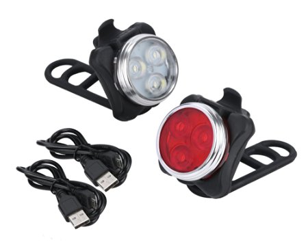 Rixow LE Rechargeable LED Bike Light Set,Headlight Taillight Combinations,Includes Front and Rear Bicycle Light Set, Bike Lights,2 USB Cables,4 Light Modes, 350lm,Water Resistant, IPX4