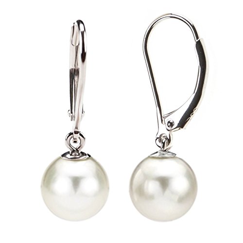 PAVOI Sterling Silver Shell Pearl Earrings Leverback Dangle Studs