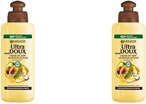 Garnier Ultra Doux À l'Huile d'Avocat et Beurre de Karité - Crème de soin sans rinçage Cheveux buclés à frisés 200 ml (Lot de 2)