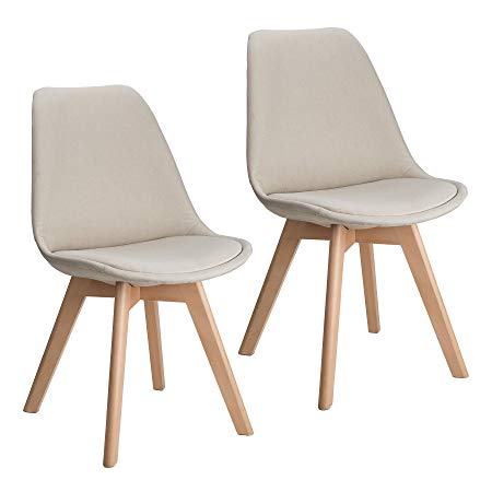 CO-Z Set of 2 DSW Eames Chairs, Mid-Century Modern Upholstered Fabric Dining Chair with Solid Wood Legs (Sets of 2, Beige)