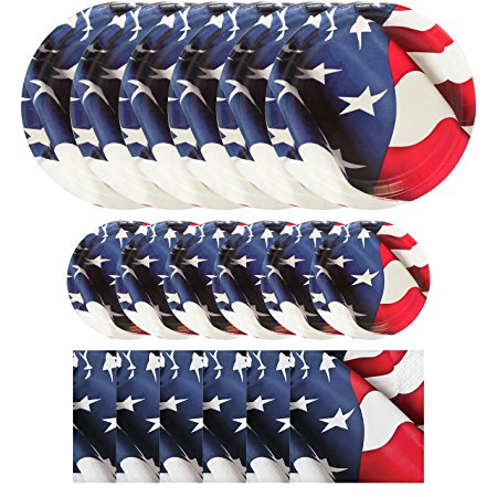 Patriotic Party Supplies for 48 Guests (48 Dinner Plates, 48 Dessert Plates, 96 Napkins)