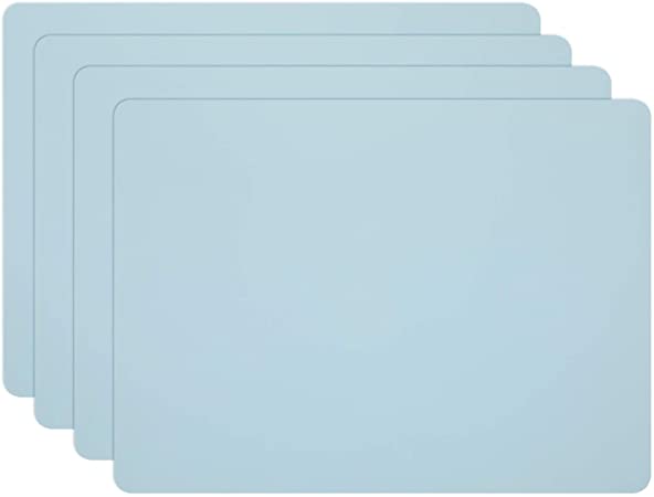 SHACOS Silicone Placemats for Dining Table Set of 4 Heat Resistant Table Mat Non Slip Place Mat for Kids Wipe Clean (Light Blue, 16x12inch)