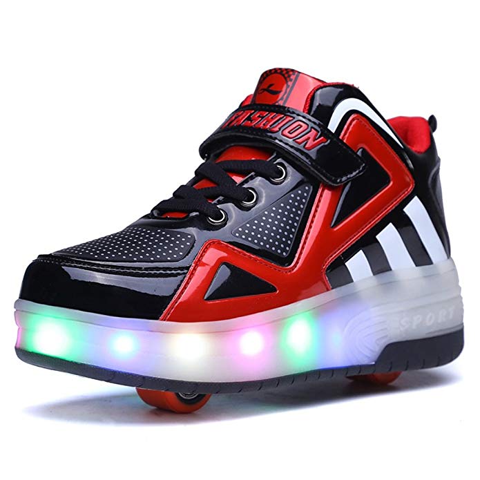 Ufatansy Uforme Kids Boys Girls High-Top Shoes LED Light Up Sneakers Single Wheel Double Wheel Roller Skate Shoes