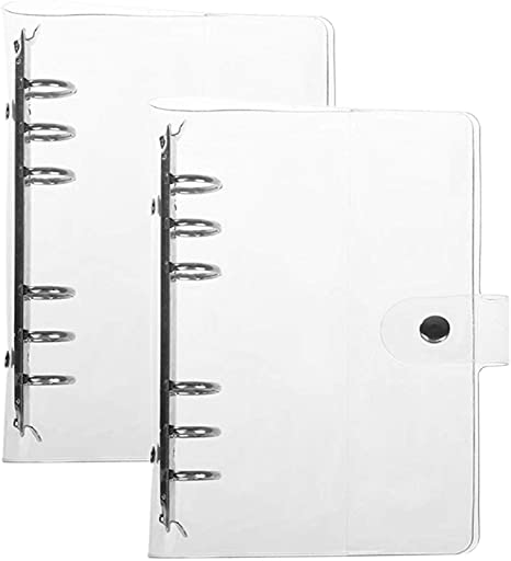 Pack of 2 Transparent Soft PVC 6-Ring Binder Cover w/Snap Button Closure for 6 Hole Planner Pages Refill Insert (A5 Size)