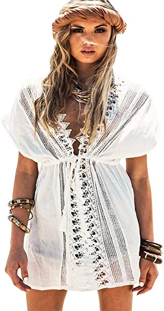 Yonala Womens Lace Crochet Beach Dresses Swimwear Bikini Swimsuit Cover Up Beachwear