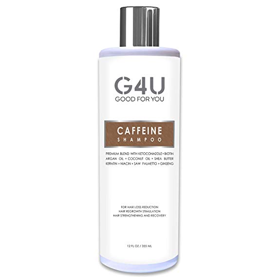 G4U Caffeine Shampoo for Hair Loss, Hair Growth and Thinning Hair. Natural Treatment with DHT Blockers for Men and Women. Caffeine Biotin Keratin Saw Palmetto Niacin Argan Oil. Sulfate Free. 12 oz.