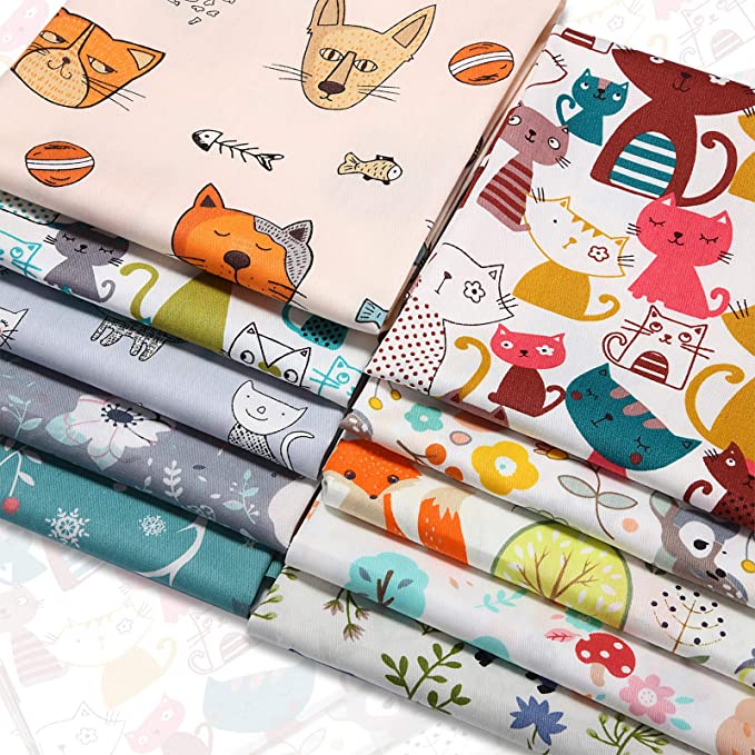 10 Pieces Animals Fat Quarters Cotton Fabric Bundles Cute Pattern Fabric Squares 20 x 20 Inch Printed Cat Dog Squirrel Elk Bear Sewing Fabric Scrap for Quilting Patchwork Scrabooking Cloth DIY Craft