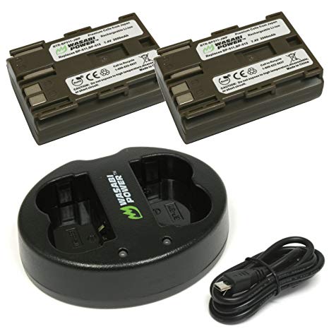 Wasabi Power Battery (2-Pack) and Dual USB Charger for Canon BP-511, BP-511A, BP-512, BP-514