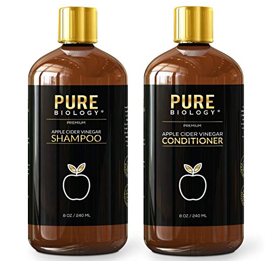 Pure Biology Premium Apple Cider Vinegar Shampoo & Conditioner Set to Increase Hair Growth, Shine, Hydration & Reduce Dry, Itchy Scalp, Dandruff & Frizz for Men & Women, Sulfate Free