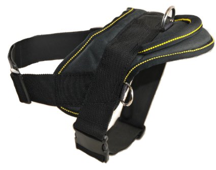 Dean and Tyler DT Dog Harness, Black With Yellow Trim