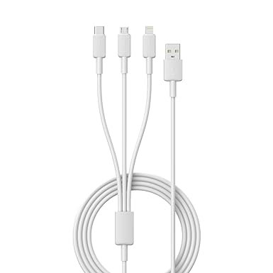 Portronics Konnect Link 3 3-IN-1 Multifunctional Cable(Type C   Micro USB   8Pin) 3A Fast Charging, 480mbps Data Transmission, 5000  Bends Lifespan, 1M Length(White)