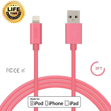 Apple MFi Certified, Gembonics 8 Pin Lightning to USB Cable 3ft Sync & Charger with Ultra-Compact Connector for iPhone 6 6Plus, 5s, 5c, 5, iPad Air, Mini, iPod touch with Lifetime Guarantee (Red)