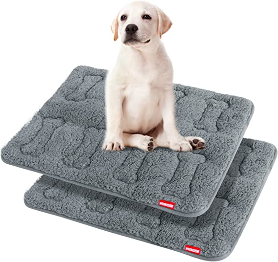 Dog Bed Crate Mat(30" X 19") 2 Pack, Soft Plush Dog Bed Pad Machine Washable Crate Pad, Grey