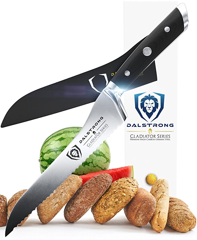 Dalstrong Serrated Offset Bread & Deli Knife - Gladiator Series- 8"- German HC Steel - Guard Included