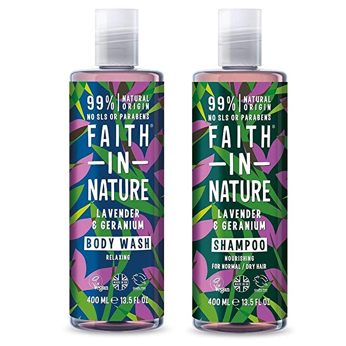 Faith In Nature Lavender & Geranium Shampoo 400ml & Conditioner 400ml Duo | Vegan | Cruelty Free | 99% Natural Fragrance | Free From SLS or Parabens