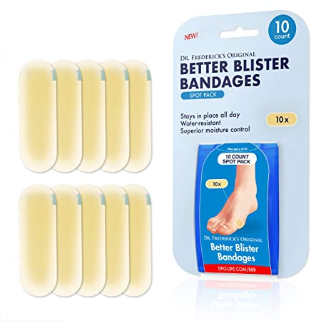 Dr. Frederick's Original Better Blister Bandages - 10 ct Spot Pack - Waterproof Hydrocolloid Bandages for Foot Blister Prevention & Recovery - Blister Pads