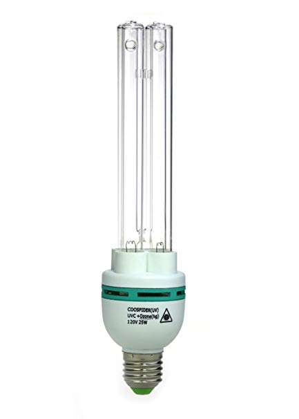 Household UV Ozone Self-ballasted Compact Quartz Germicidal CFL Lamp Bulb Cleans and sanitizes E26/E27 25W AC120V for Kill Virus Bacterial mites Mold Clean Air
