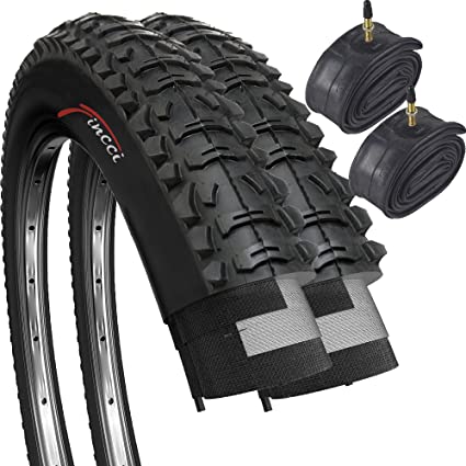 Pair of Fincci Set 26 x 1.95 Bike Tyre 50-559 Foldable Tyres with Presta Valve Inner Tubes for MTB Mountain Hybrid Bike Bicycle