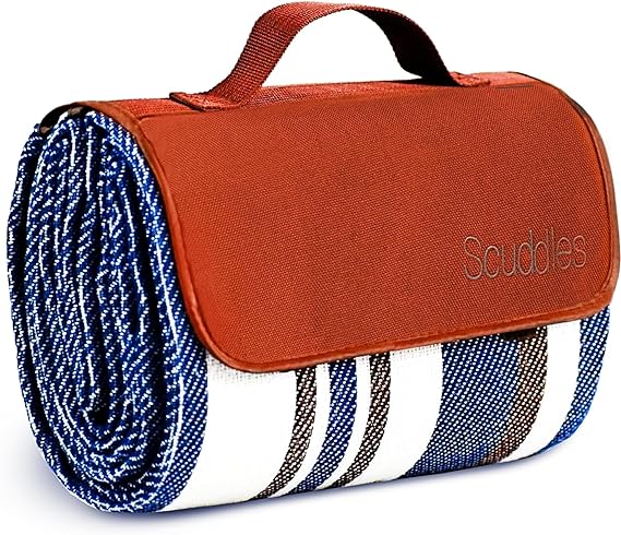 Extra Large Picnic & Outdoor Blanket Dual Layers For Outdoor Water-Resistant Handy Mat Tote Spring Summer Blue and White Striped Great for the Beach,Camping on Grass Waterproof Sandproof (SC-CM-01)