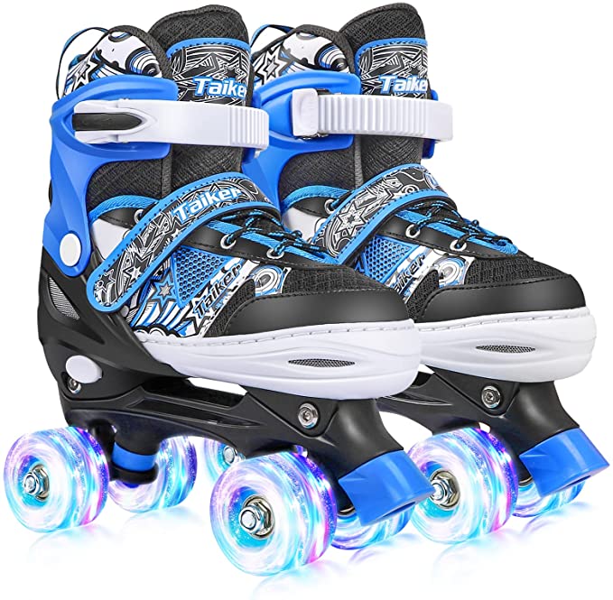Taiker Roller Skates for Girls Boys Kids Toddler, 4 Sizes Adjustable Kids Roller Skates Outdoor Indoor with Light up Wheels, Size 11C to 7Y