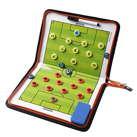 Amhii Football Soccer Magnetic Tactic Coach ClipBoard with Dry Erase Zipper and Marker Pen - Coaching Strategy Board Kit Equipment Foldable and Portable Coach Tool