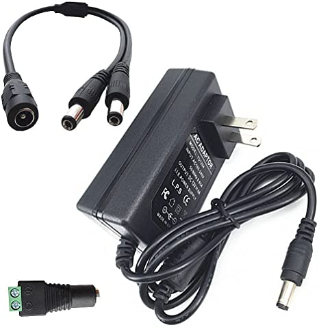 DZYDZR 48W 80-250V AC to DC 12V 4A Wall Adapter DC Power Supply   1 Female to 2 Male DC Splitter Y Cable   5.5mm x 2.1mm DC Female Jack Connector