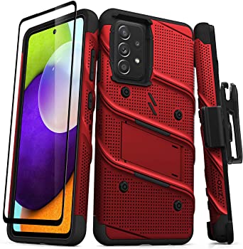 ZIZO Bolt Series for Galaxy A52 5G Case with Screen Protector Kickstand Holster Lanyard - Red & Black