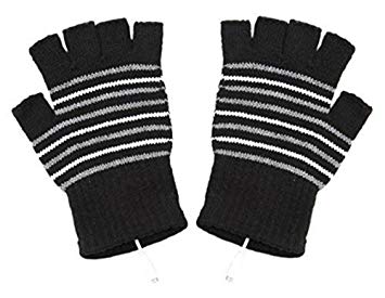 USB Powered Laptop Heating Knitting Wool Hands Warm Gloves Heated Warmer Black