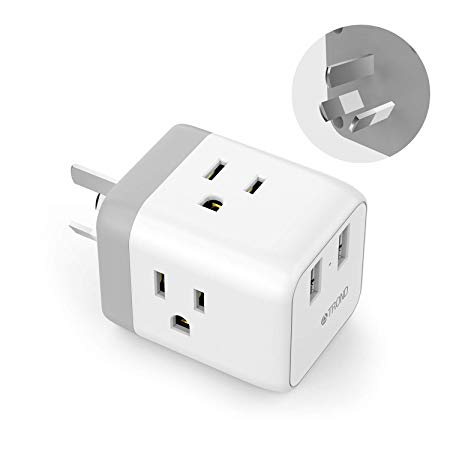 Australia New Zealand China Power Adapter, TROND 5-in-1 Travel Plug Adapter with 2 USB Ports, 3 American Outlets, for USA to Argentina Cook Islands Fiji Samoa, Type I