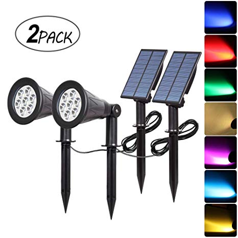 Solar Spotlights, T-SUNUS Color Changing 7 LED Waterproof Outdoor Garden Wall Lights, Auto-on/Off, 180 Angle Adjustable Landscape Light, Separately Installed for Outdoor/Indoor Pack of 2 (7 Color)