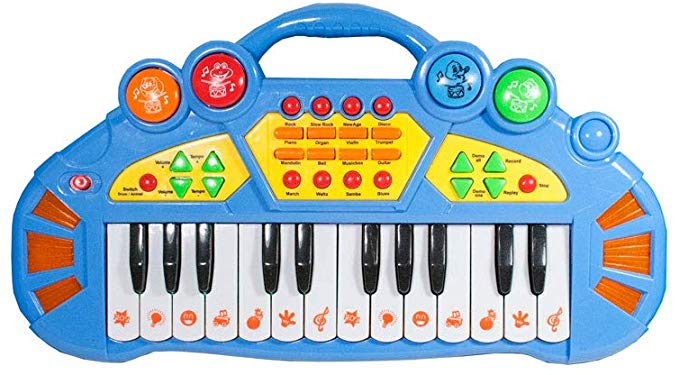 LilPals' Child Prodigy Piano - Start Them Young with A Multi-Functional Electronic Kids Keyboard with Adjustable Volume, 4 Different Instruments Sounds Piano, Trumpet, Guitar & Violin (Blue)