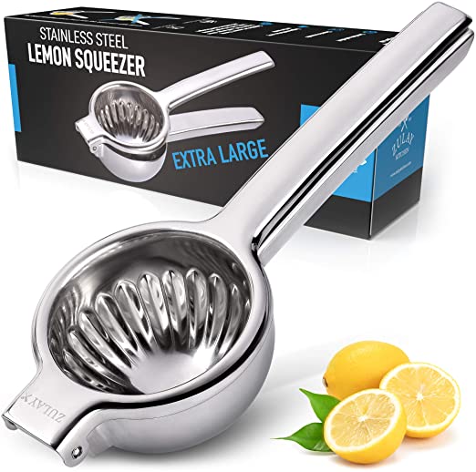 Zulay Extra Large Lemon Squeezer Stainless Steel - Easy Squeeze Heavy Duty Lemon Juicer Hand Press - Ergonomic Citrus Squeezer & Fruit Juicer for Small Oranges, Lemons, & Limes