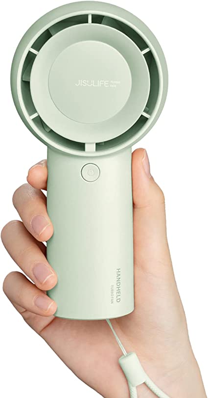 JISULIFE Handheld Turbo Fan [16H Max Cooling Time] Mini Portable Hand Fan, 4000mAh USB Rechargeable Personal Fan, Battery Operated Small Pocket Fan with 5 Speeds for Travel/Outdoor/Home/Office - Green