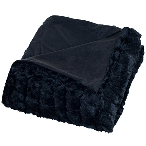 Lavish Home Plush Croc Embossed Faux Fur Mink Throw Blanket, Black