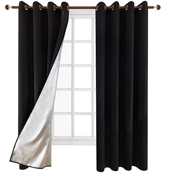 Utopia Decor 100% Blackout Curtains Black Blackout Curtains 84 Inches Long Window Curtains Silver Backing Coated Grommet Thermal Insulated Curtains for Living Room 52W x 84L 2 Panels