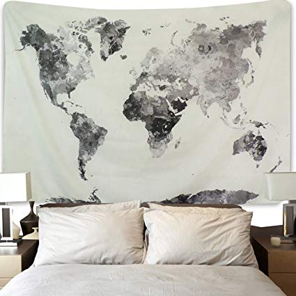 BLEUM CADE Watercolor World Map Tapestry Abstract Splatter Painting Wall Hanging Art For Living Room Bedroom Dorm Home Decor (70"x92", Multi)