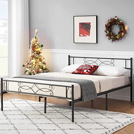 VECELO 12" Black Metal Bed Frame with Headboard & Footboard Premium Steel Slat Support No Box Spring Needed Noise-Free Anti-Slip Easy Assembly(Queen Size)