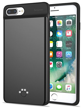 iPhone 7 Plus / 8 Plus Battery Case,Smpoe 4000mAh Ultra Slim Rechargeable Portable Charging Case for iPhone 8 Plus / 7 Plus / 6 Plus / 6S Plus, External Battery Backup Case (5.5"-Black)